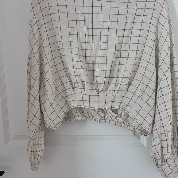 Zara Plaid Cropped Wrap Collar Top Size Large - Picture 9 of 14